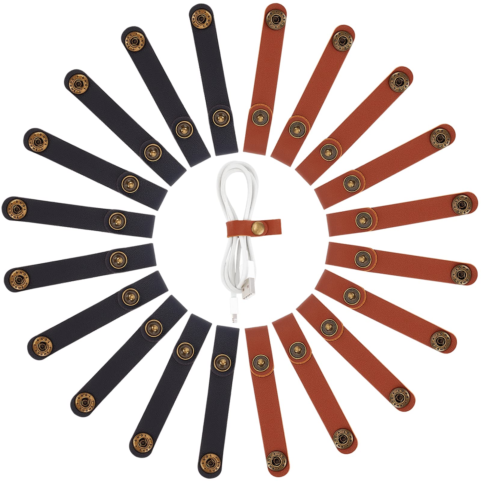 GORGECRAFT 20Pcs 2Colors Leather Cable Straps Cable Ties Black Brown Cable Organizers Cord Management for USB Cable Headphone Wires