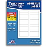 Inkjet/Laser File Folder Labels - 2/3" x 3 7/16" - 30 Labels Per Sheet - 25 Sheets / 750 Labels