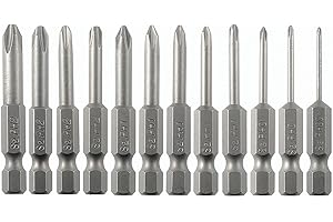 VESTTIO Phillips Cross Slot Screwdriver Bit Set 12PCS 1/4 Inch Hex Shank 2 Inch/50 mm Length S2 Steel with Magnetic for Power Screwdriver Drill Impact Driver