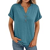 AUTOMET Women's Short Sleeve Shirts Henley Dressy Casual Summer Tops 2026 Spring Fashion Trendy Cute T-Shirts