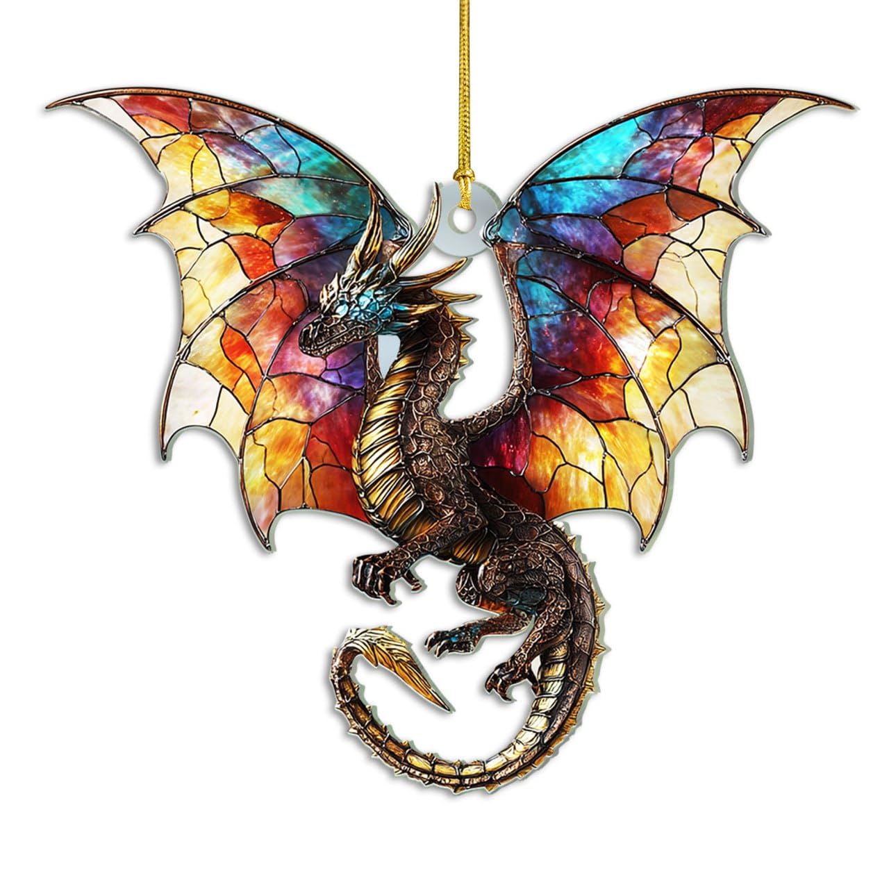 Photo 1 of 2D Flat Faux Stained Glass Dragon Christmas Acrylic Ornament, Dragon Ornament Decor, Gift Exchange Present