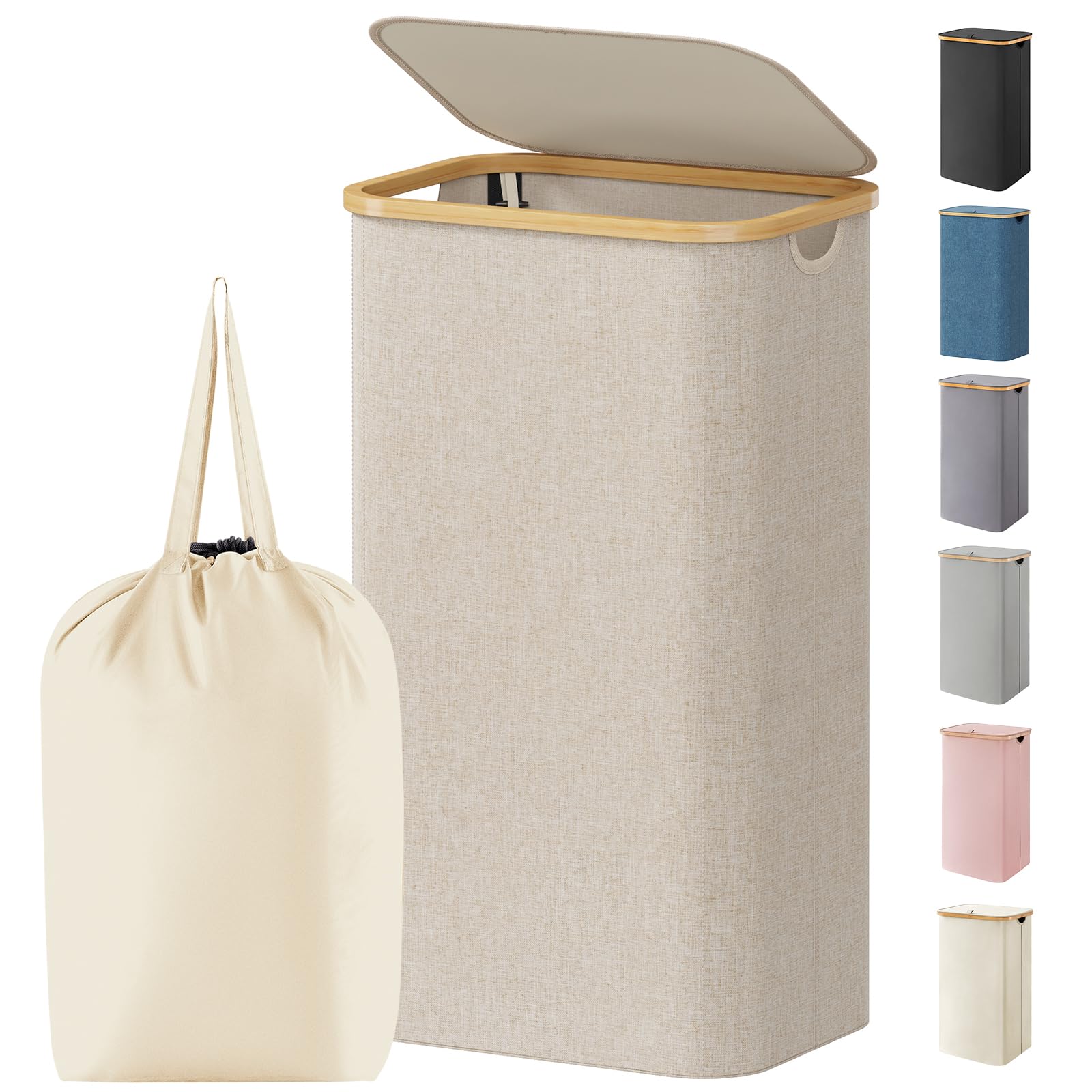 Photo 1 of ***MISSING PARTS SEE COMMENTS***Lifewit 100L Laundry Basket with Lid, Clothes Hampers for Laundry with Bamboo Handles and 1 Removable Bag, Large Foldable Laundry Hamper for Bedroom, Bathroom, Dorm, Laundry Room, Beige