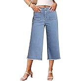 luvamia Women's Wide Leg High Waisted Cropped Capri Jeans