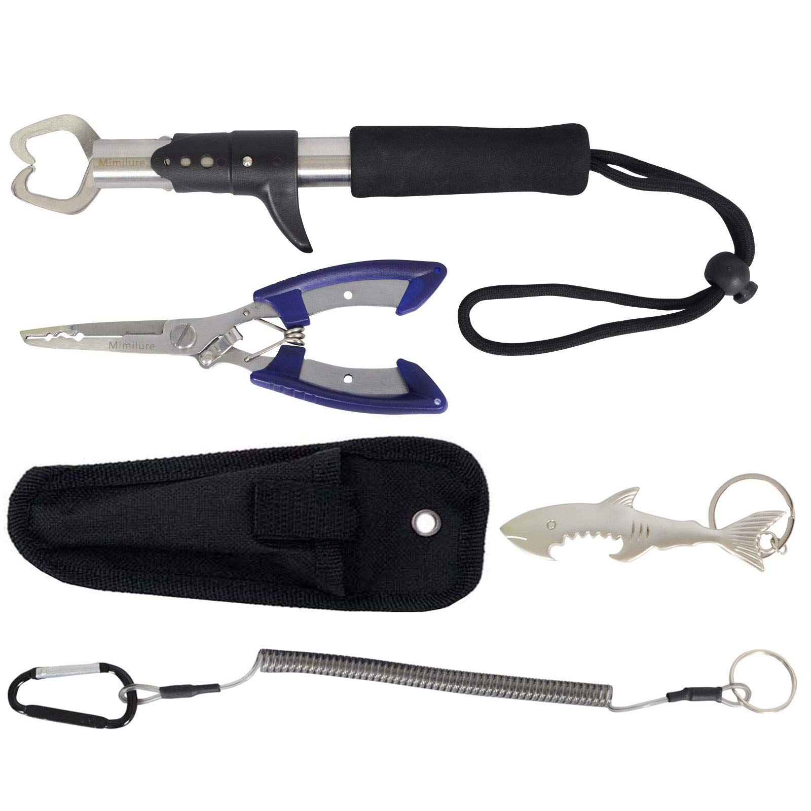 Milepetus Stainless Steel Fish Lip Grip and Fishing Pliers with Lanyard fish Tool Sets for One-Hand Operated Fish Holder/Split Ring/Braid Cutter/Hook Remover