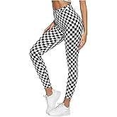 WDIRARA Women's Plaid Checkered Leggings High Waisted Workout Athletic Yoga Pants