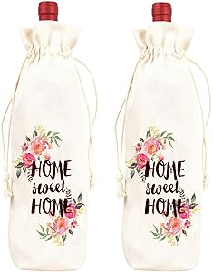 Wine Bag Burlap Bottle Bags Housewarming 2pack with Drawstrings Home Sweet Home Reusable Covers for New Home Gifts Holiday Wedding Travel Party Birthday