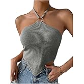 SOLY HUX Women's Tie Backless Halter Top Sleeveless Asymmetrical Hem Ribbed Knit Going Out Tops