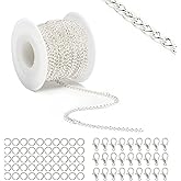 Lemonkey 33 Feet Metal Silver Necklace Chains Curb Links Chains Bulk for Jewelry Making DIY Craft Kit with Lobster Clasps Jump Rings