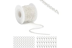 Lemonkey 33 Feet Metal Silver Necklace Chains Curb Links Chains Bulk for Jewelry Making DIY Craft Kit with Lobster Clasps Jump Rings