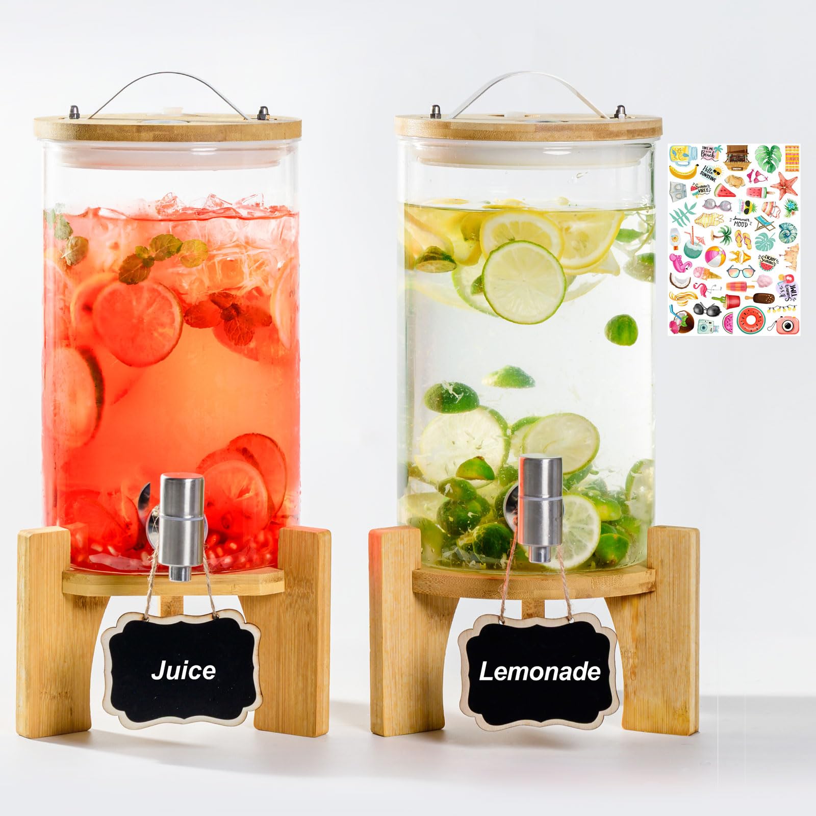 Photo 1 of 1.2 Gallon Large Glass Drink Dispenser For Parties, Beverage Dispenser with Bamboo Wood Stand and Stainless Steel Spigot, Juice, Lemonade, Water jug dispenser, Laundry Detergent Dispenser (2 PACK)