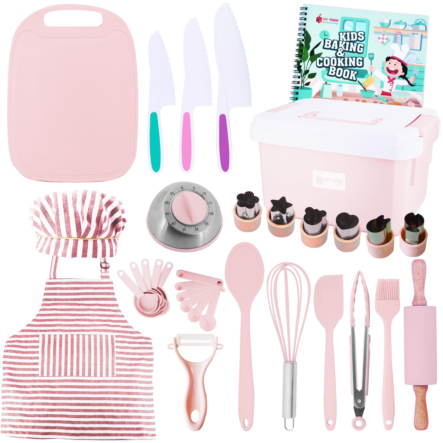 Photo 1 of JoyTown Kids Cooking and Baking Set with Storage Case –Complete Cooking Supplies for The Junior Chef with Cookbook, Knives, Timer, Kids Baking Kit for Girls & Boys – Real Utensils Accessories - Pink