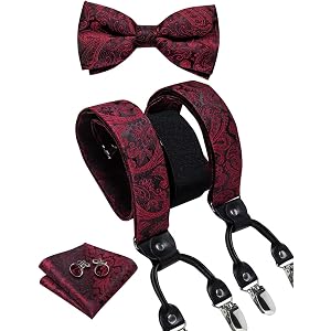 Mens Classic Suspender Set Woven Silk Bowtie Suspender Pocket Square Sets Business Wedding