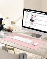 YSAGi Non-Slip Desk Pad 80x40 cm Waterproof PVC Leather Pink Large Mouse Pad view 2