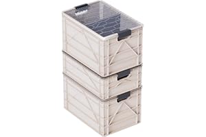 SIDIO CRATE Starter Pack - Two Full Size and One Half Size SidioCrate, Stackable Outdoor Organizer Storage Bins with Clear Lid and Dividers - Tan
