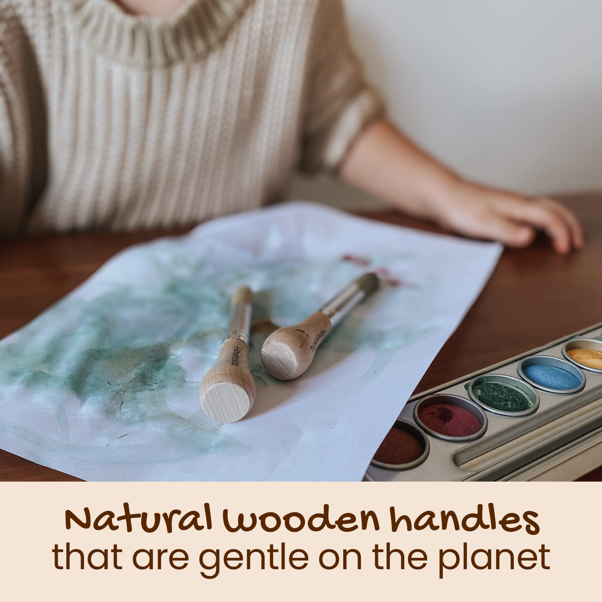 Honeysticks My First Paint Brush Set - 3 Pack: Ideal for Babies and Toddlers. Jumbo Brushes with Chubby Wood Handles for Easy Grip, Vegan. Includes Handy Storage Container