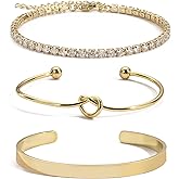 Gold Bangle Bracelets for Women Non Tarnish, 18k Gold Bracelet Stack Layered Chunky Cuff Bracelet Knot Cross Bowknot Bracelets Trendy Jewelry Set for Women Gifts