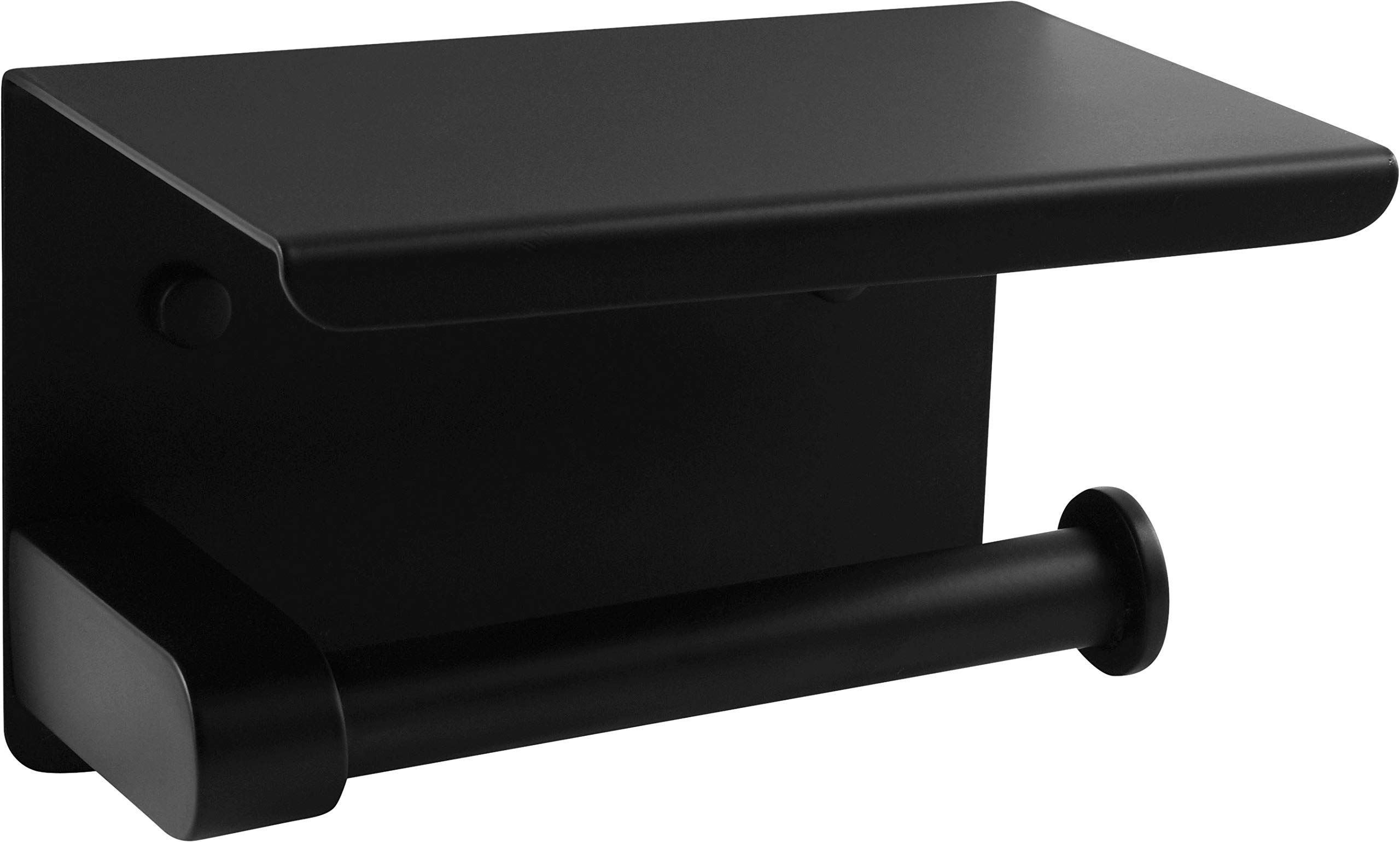 Cornat T364205 Toilet Paper Holder with Shelf 143 x 100 x 95 mm 2 Different Mounting Options with Adhesive Pad and Drilling Matt Black Steel
