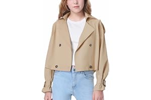 Mebius Girls Trench Coat Cropped/Long Double Breasted Lapel Jacket Long Sleeve Casual Outerwear For Kids 6-12Y
