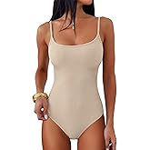 ANRABESS Women Bodysuits Square Neck Spaghetti Straps Sleeveless Cami Top Summer Backless Ribbed Knit Basic Body Suits