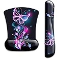 Keyboard Wrist Rest Pad and Ergonomic Mouse Pad with Wrist Support Gel Set, Non-Slip Rubber Base, Cute Mouse Pad for Easy Typing & Pain Relief, for Gaming, Computer, Office -Purple Butterfly