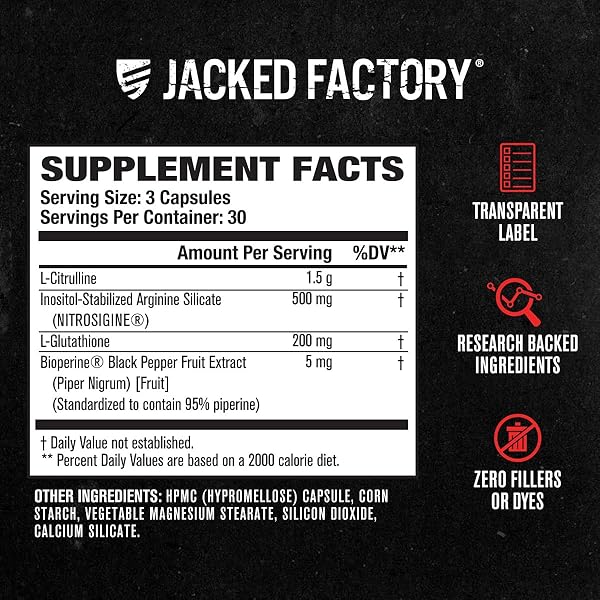 JACKED FACTORY N.O. XT NITRIC OXIDE SUPPLEMENTS FOR MEN W/NITROSIGINE L ARGININE L CITRULLINE SUPPLEMENT FOR MUSCLE PUMPS & VASCULARITY – PRE WORKOUT NITRIC OXIDE BOOSTER & MUSCLE BUILDER – 90 CAPS