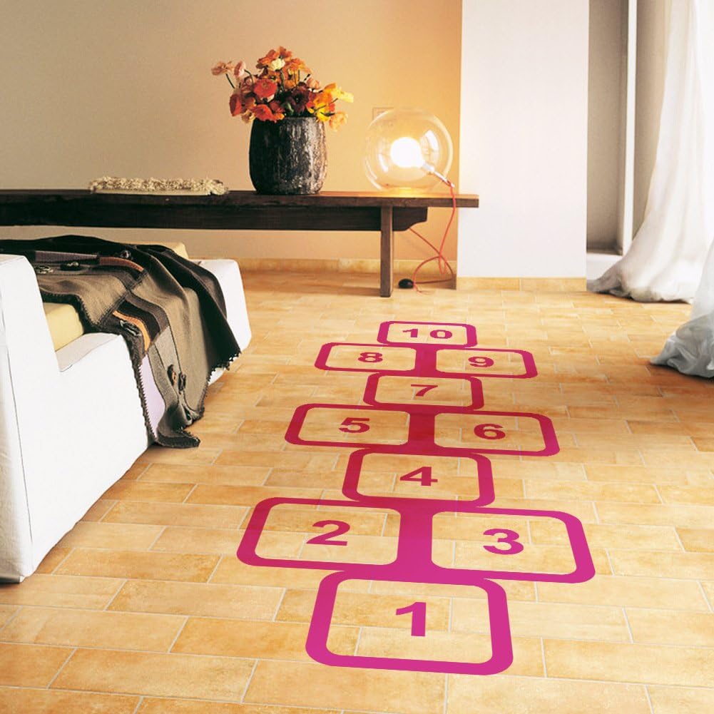 Greencherry Decorative Ground Wallpaper Nursery Room Decal Floor Hopscotch Game Sticker Children for Fun (Red)