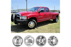 Puermto 17inch Front Rear Polished Stainless Steel Wheel Simulators, 4pcs 8 Lug with 5 Square Vent Holes Wheel Cover Hupcaps fit for 2003-2018 Dodge Ram 3500 Truck 17R8