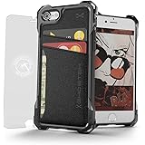 iPhone 7 Wallet Case, Ghostek Exec Series for Apple iPhone 8 Slim Armor Hybrid Impact Protective Bumper | TPU PU Leather Credit Card Slot Holder Sleeve Cover | Shatterproof Screen Protector (Black)