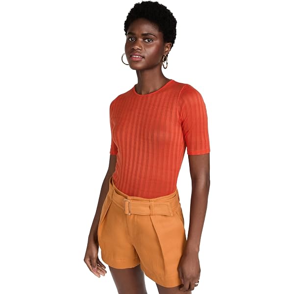 Vince Women's Variegated Stripe Elbow Sleeve Crewneck Top