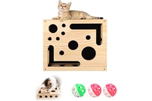 Sinbana Cat Scratch Puzzle Enrichment Box with 3 Bell Balls, Interactive Wooden Cat Nail File Toy & Scratcher with Sandpaper 