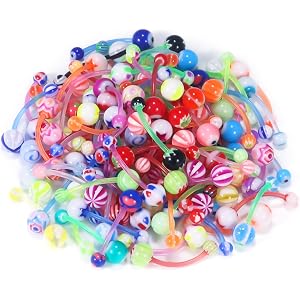 Gnznzko 14G Belly Button Ring Piercing Surgical Steel Acrylic Bulk Colorful Navel Rings 10MM 12MM 14MM 16MM 18MM Length Hypoa