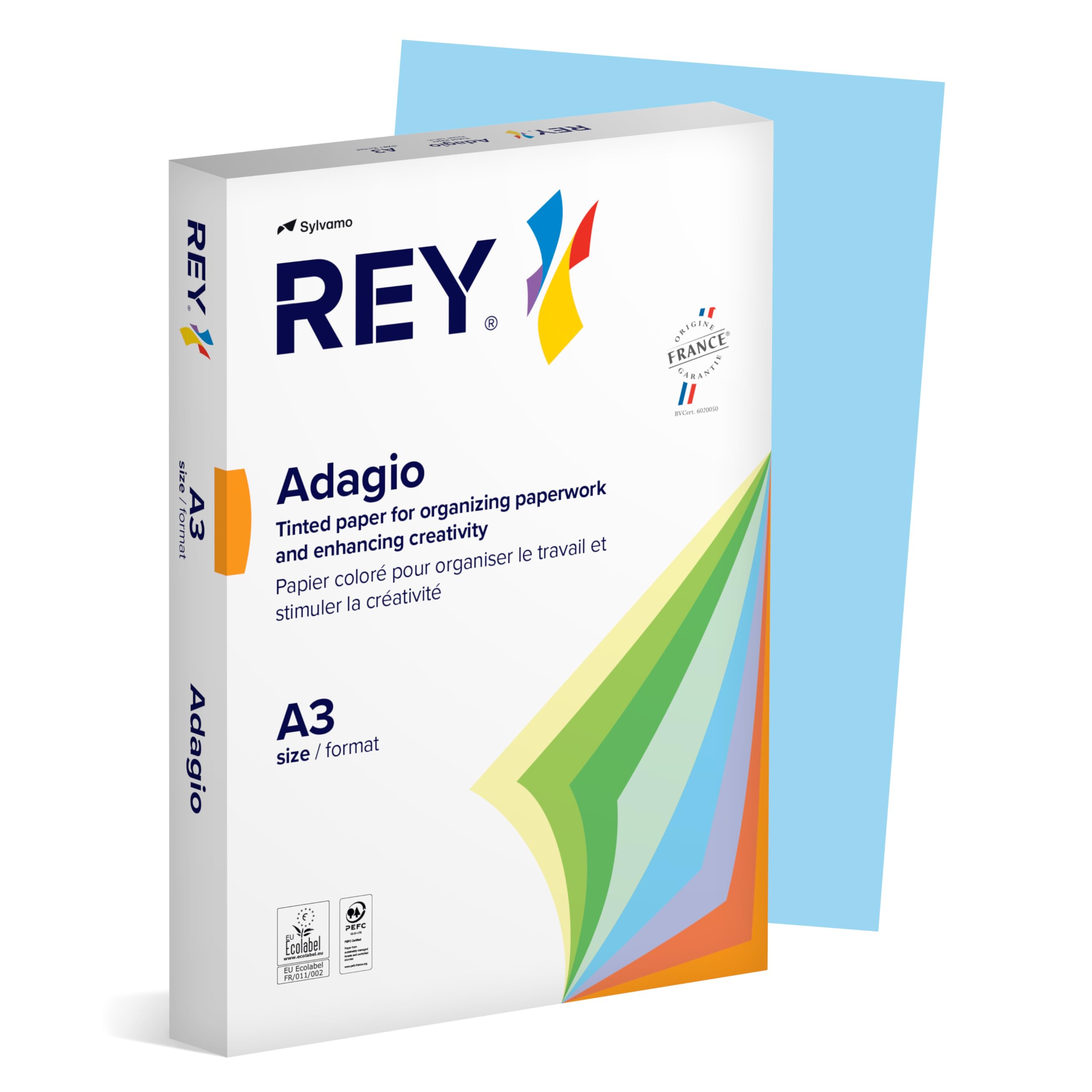 International Paper Rey Adagio Coloured Printing Paper 80 g A3 for Laser/Inkjet Printers and Photocopiers 500 Sheets Bright Blue