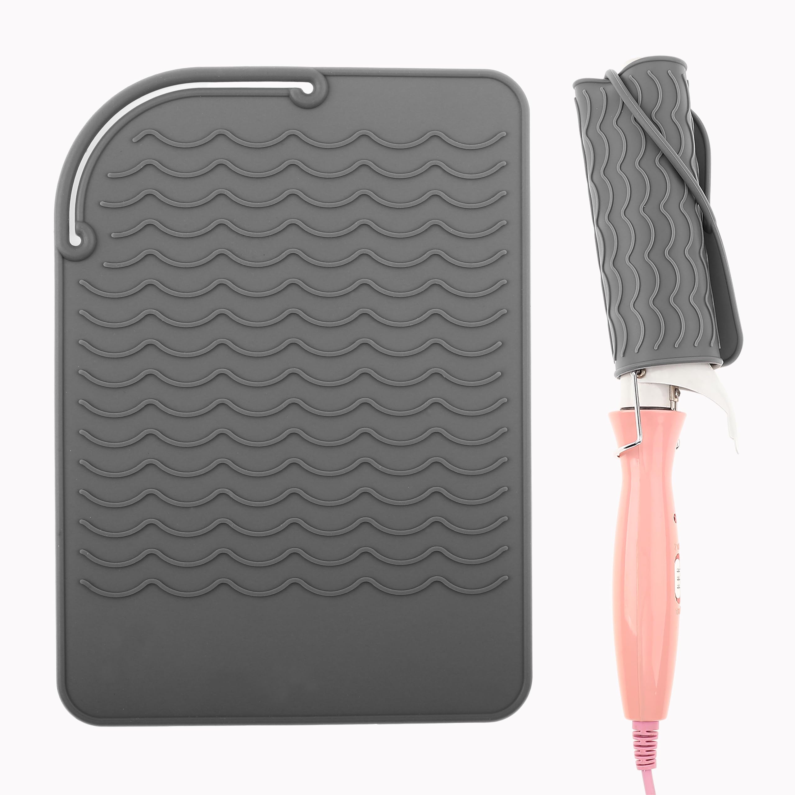 Silicone Heat Resistant Mat for Curling Irons Hair Straighteners, Heat Proof Protection Mat for Travel Home Salon Flat Iron Hair Styling Tools(8.58X 6.2, Grey)