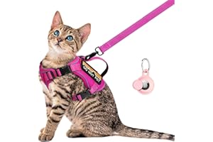 nanappice Tactical Cat Harness for Walking, Adjustable Escape Proof Pet Vest for Large Cat,Easy Control Breathable Cat Vest with Handle，Molle Patches (Pink+Leash, L)