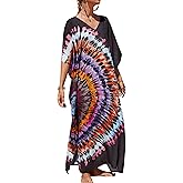 Chunoy Women Casual V Neck Kaftan Dress Kimono Sleeve Bathing Suit Beach Cover Up Caftan Side Split Dresses