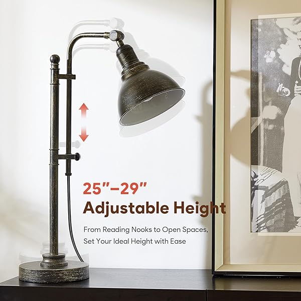 VONLUCE RUSTIC DESK LAMP BRONZE ADJUSTABLE, INDUSTRIAL STYLE METAL TASK LAMPS 25″-29″, VINTAGE WORK LIGHT, FARMHOUSE READING LAMP IN AGED BRONZE FINISH, ETL CERTIFICATE