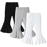 SOBOWO Baby Girl Flare Pants 3 Pack Toddler Solid Ribbed Ruffle Bell Bottoms Pants Trousers Fall Outfits