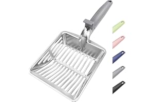 KooMooM Metal Cat Litter Scoop, Large Cat Scooper with Deep Shovel & Dual Sifting Holes for Fast & Precise Sifting, Space Alu