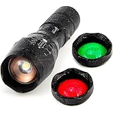 ULTRAFIRE A100 800 Lumen Tactical LED Flashlight Focusable | Handheld Mini Hunting Flashlight 3 Colors Exchange Glass Lens (Generate RED or GREEN light )