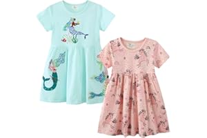 AMMENGBEI Toddler Girls Dress Cotton Short Sleeve Casual Summer Dresses 2 Pack Clothes 2-7 Years