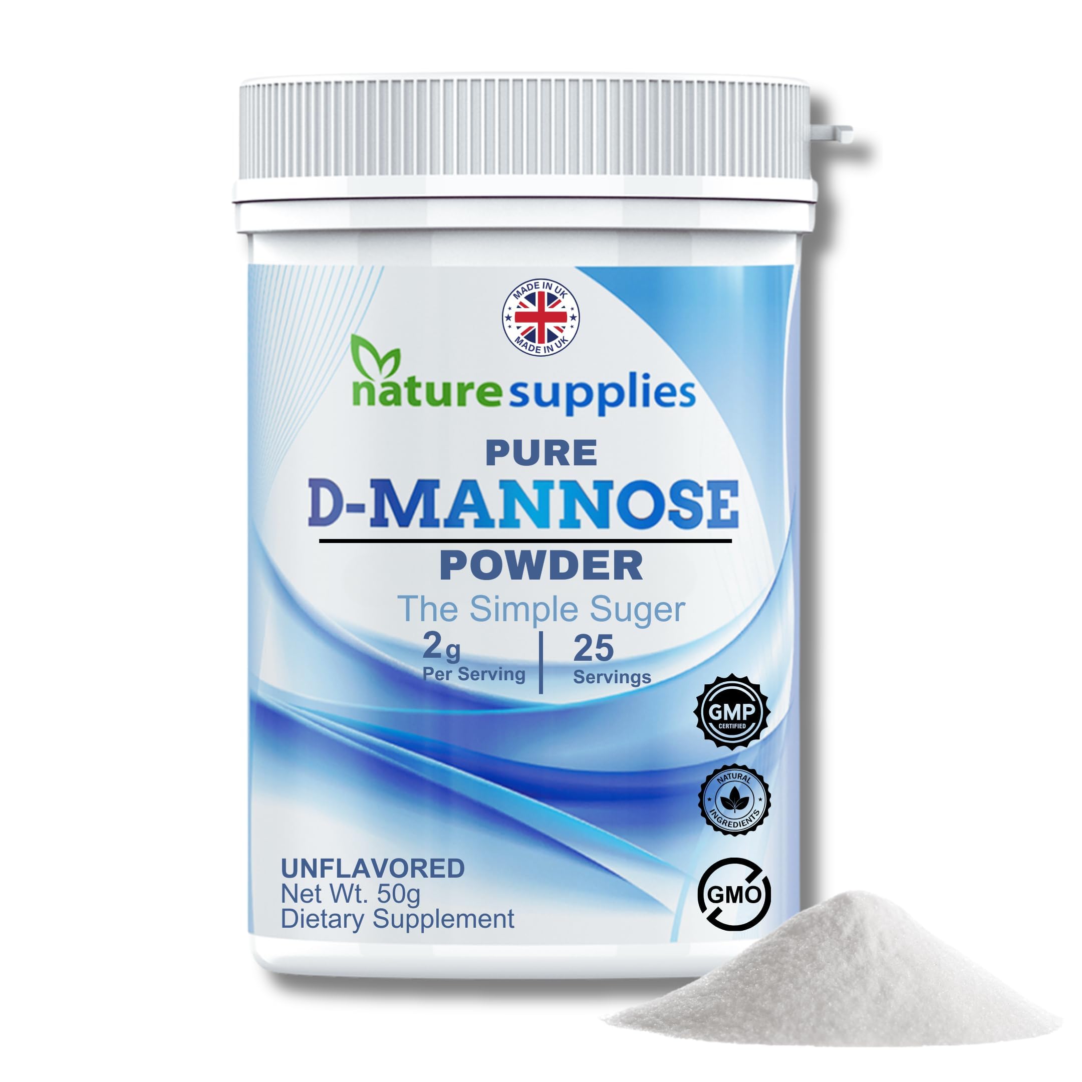 D Mannose Powder 50g Pack - Pure D-Mannose for Natural Support - (NOT D Mannose Capsules or Tablets) GMO Free, Vegan Friendly, No Chemicals - High Strength Dmannose Supplement by Naturesupplies