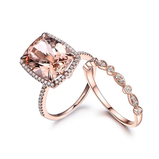 Amazon.com: 7K Rose Gold Half Eternity Wedding Set,Cushion Cut ...