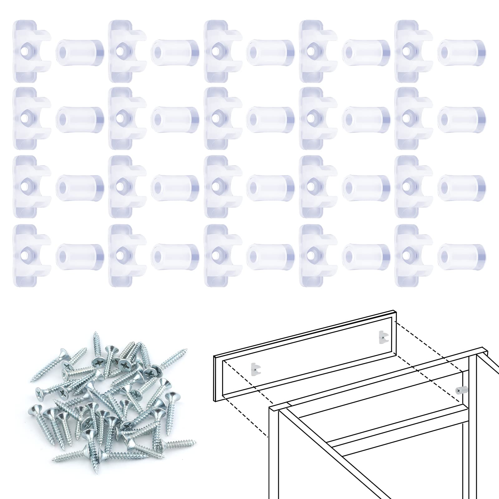 False Drawer Front Clips, 20 Pairs False Front Cabinet Drawer Clips with Reinforced Screws False Front Cabinet Clips Kitchen Cabinet Doors Replacement for Cabinet Sink Drawer