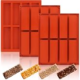 Wilewir 3Pcs Silicone Granola Bar Mold, 8-Cavity Rectangle Protein Bar Mold Silicone Baking Molds for Protein Bar, Non-stick Candy Chocolate Bar Mold for Chocolate Bars,Butter, Cereal, Energy Bars