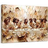 Jesus Last Supper Wall Art, Christian Wall Decor, Jesus Canvas Prints Painting Religious Bible Artwork Christ Home Decor Pictures for Dining Room Prayer Room 12x16 Inch Framed