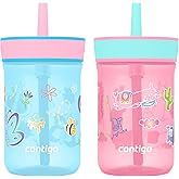 Contigo Leighton Kids Water Bottle, 2-Pack, 14oz, Spill-Proof, Blue Raspberry/Azalea & Butterlies/Llamas, Dishwasher Safe Tumbler with Straw