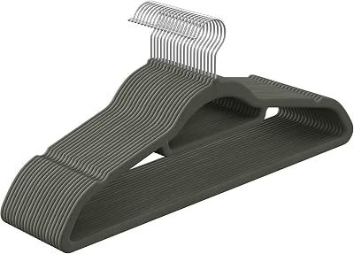 SONGMICS Velvet Hangers Set of 20 Non-Slip 360° Hook 0.6 cm Thick Grey