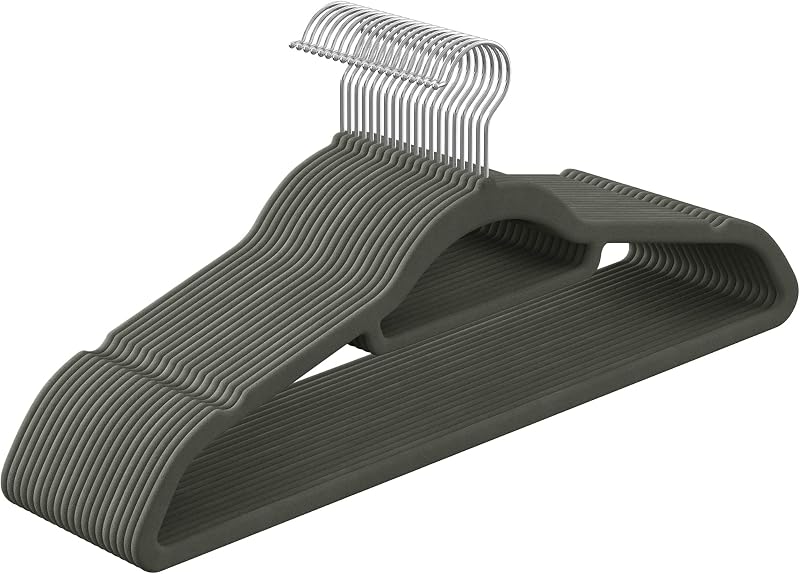 SONGMICS Velvet Hangers Set of 20 Non-Slip 360° Hook 0.6 cm Thick Grey