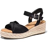 Coutgo Womens Platform Wedge Heels Sandals Espadrilles Open Toe Ankle Strap Twist Canvas Summer Beach Shoes