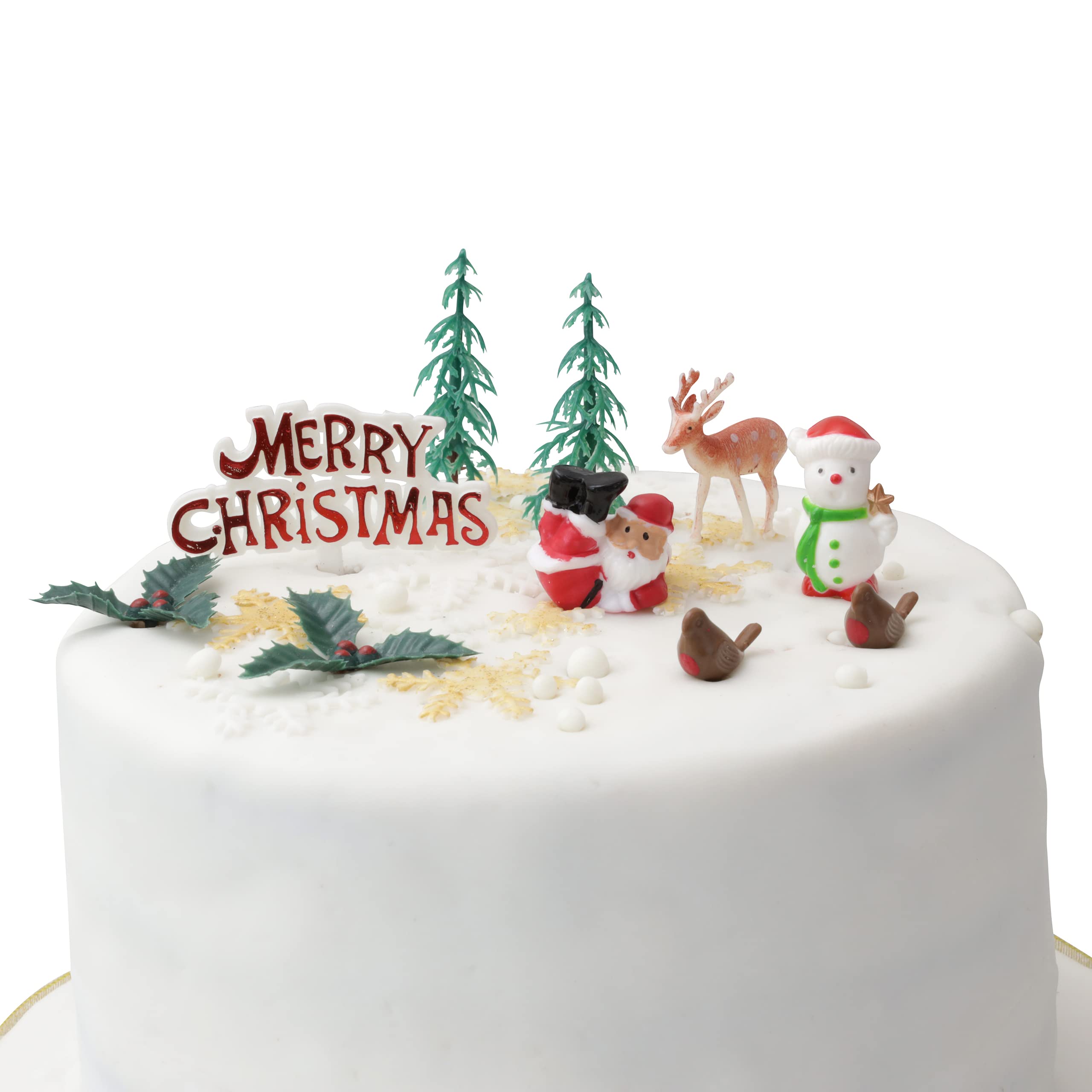 Merry Christmas Cake Decoration (10 pc Sets) Yule Cupcake Toppers Santa Snowmen Merry Christmas Sign (Set of 10)